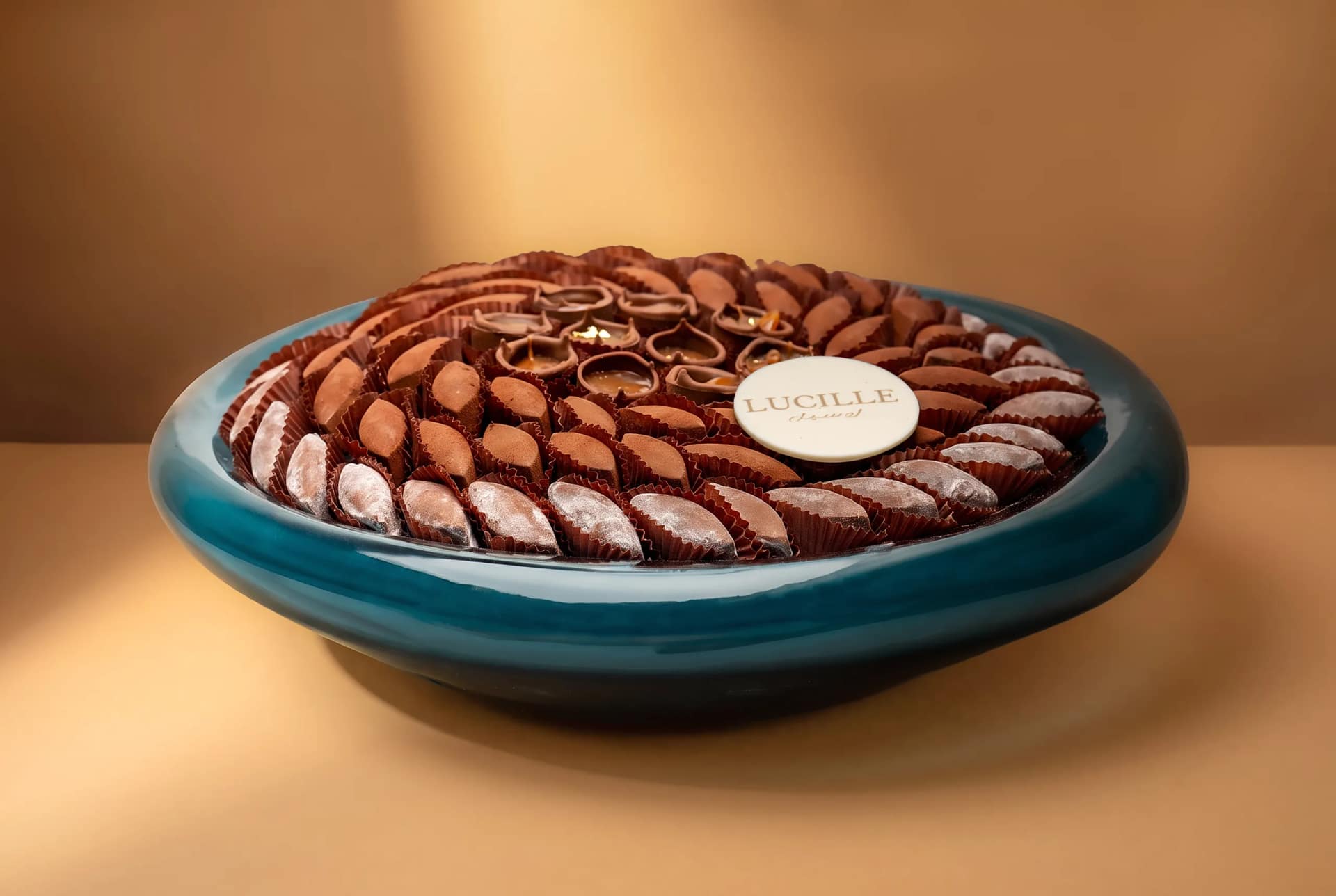 A LUCILLE platter of assorted chocolate-covered dates.